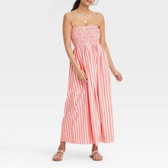 NWT Universal Thread Coral Stripe Strapless Maxi Dress Size Small - Picture 1 of 9